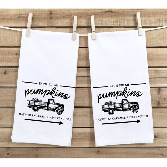 Tea Towels, Set of 2, Pumpkin Truck, Fall, Autumn - Picture 1 of 3